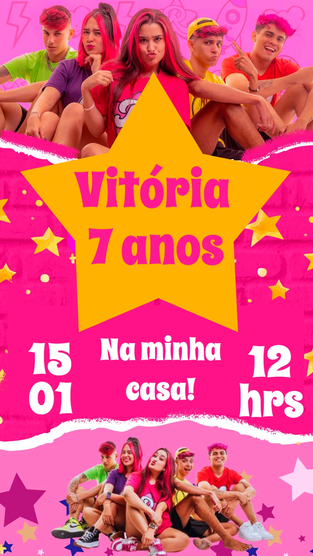 Convite de Aniversário Emily Vick Dos Rosa e Amarelo Editável