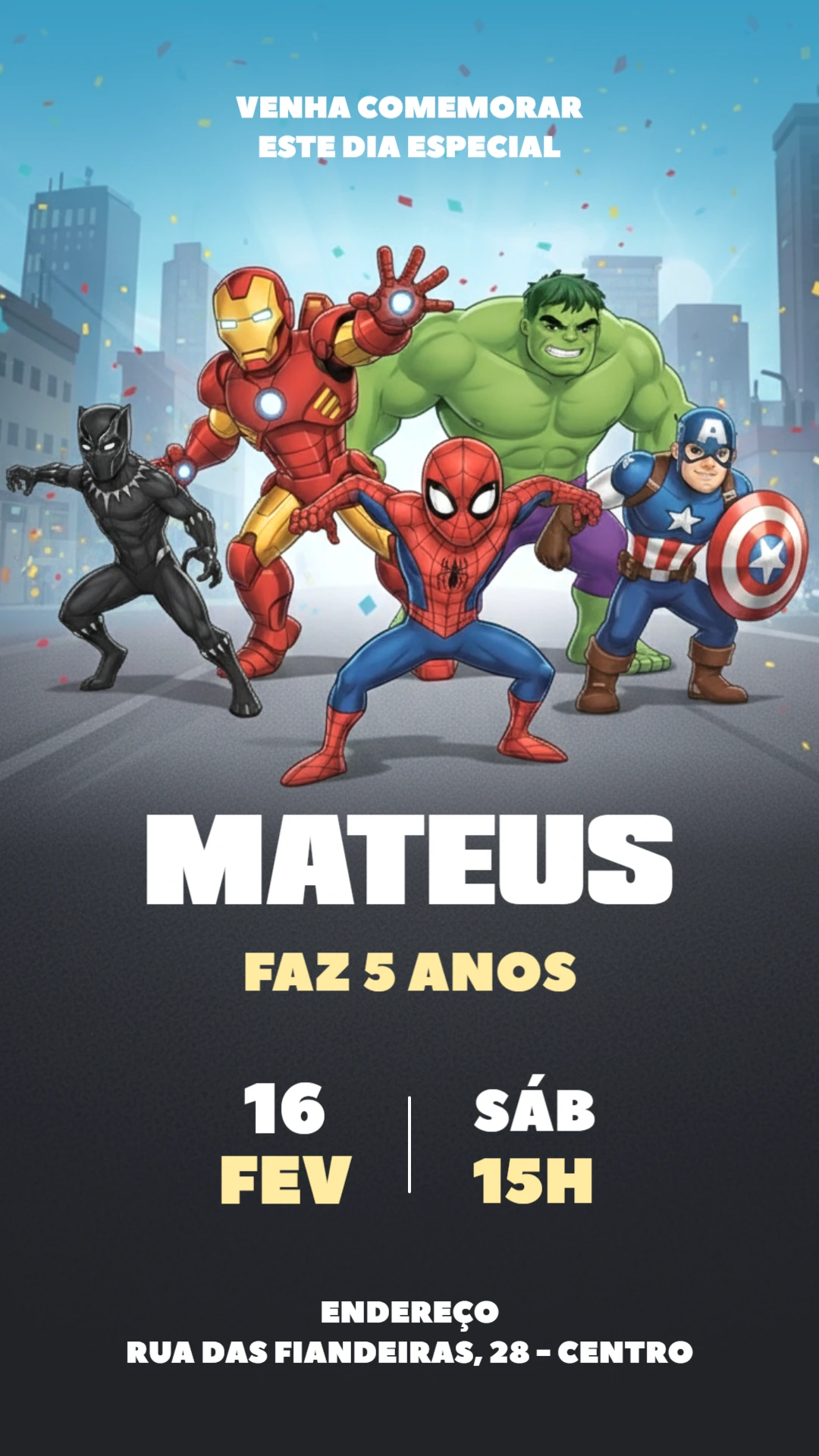 Convite de Aniversário Super-Heróis Vingadores Modelo Editável