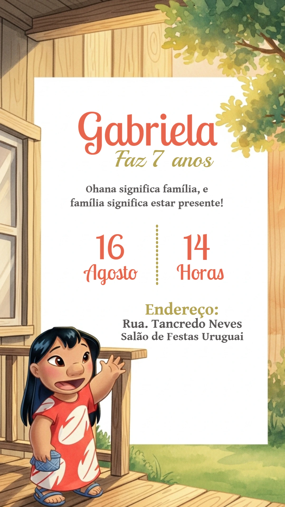 Convite de Aniversário Lilo e Stitch para Editar Online