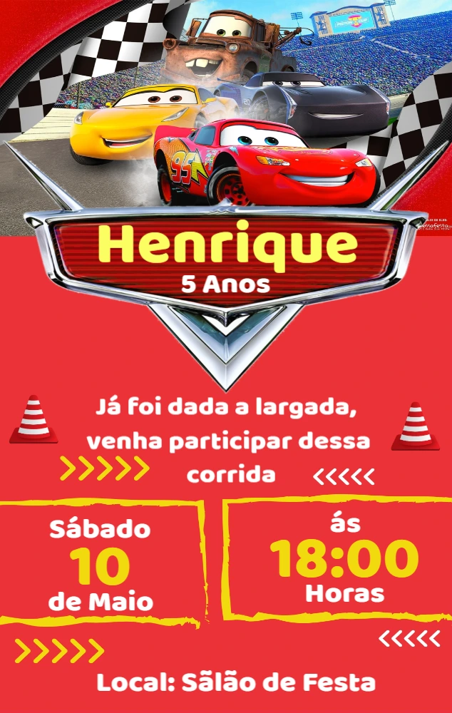 Convite Aniversário Carros para Editar e Imprimir Online