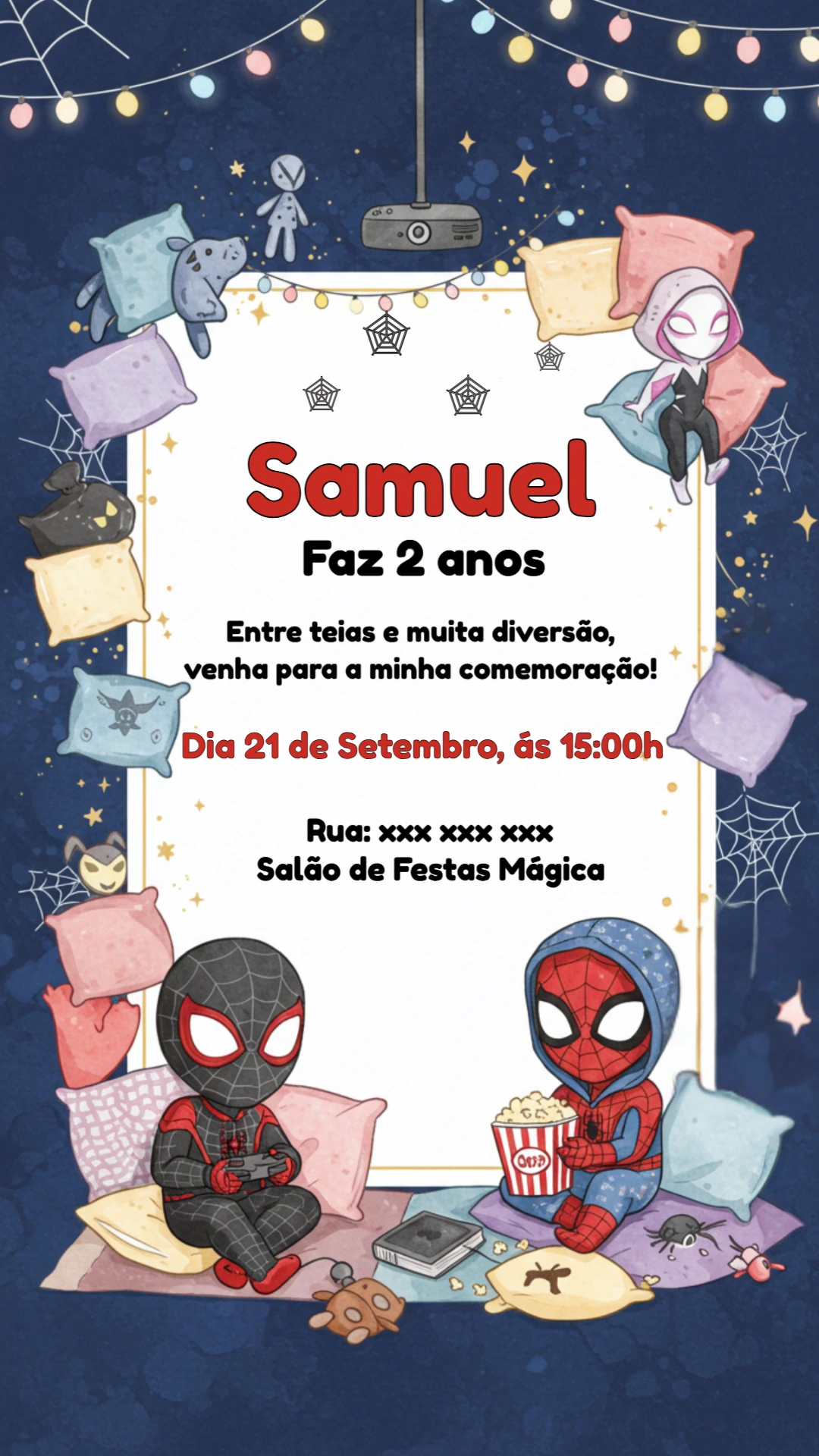 Convite Festa do Pijama Homem-Aranha para Editar Online