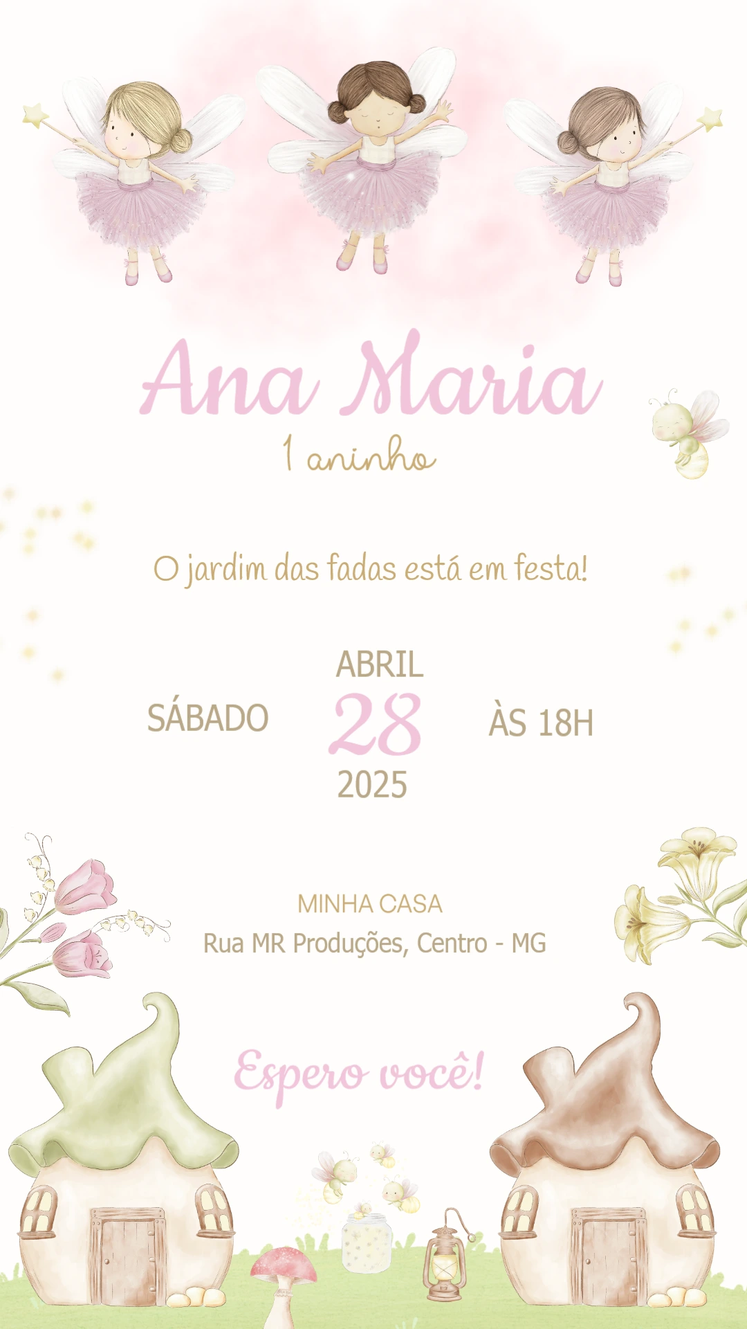 Convite Aniversário Fadas Jardim Encantado para Editar Online