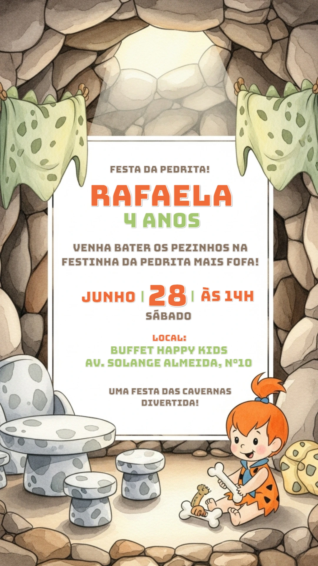 Convite de Aniversário Pedrita Flintstones Editável