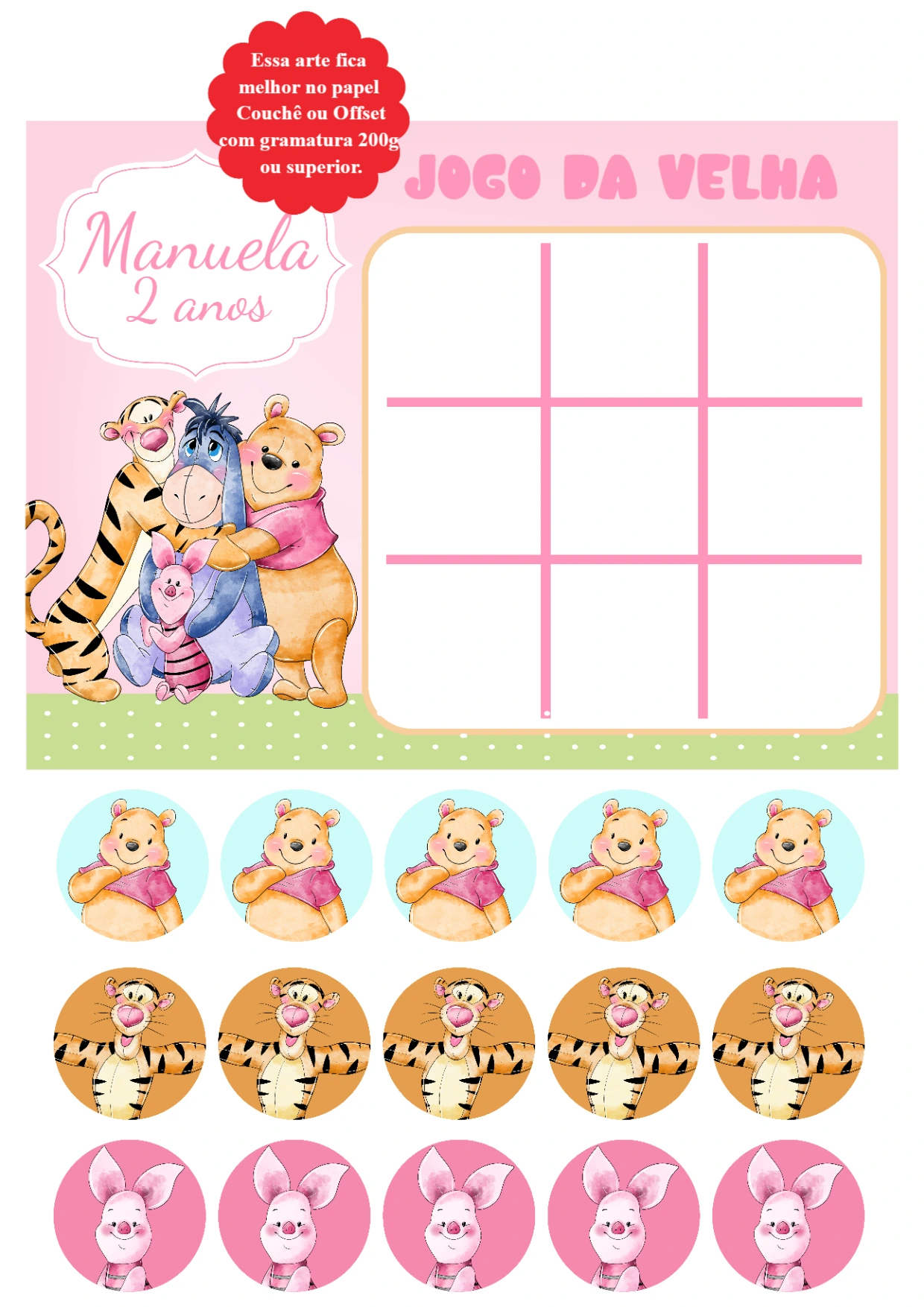 Jogo da Velha Ursinho Pooh para Editar e Imprimir