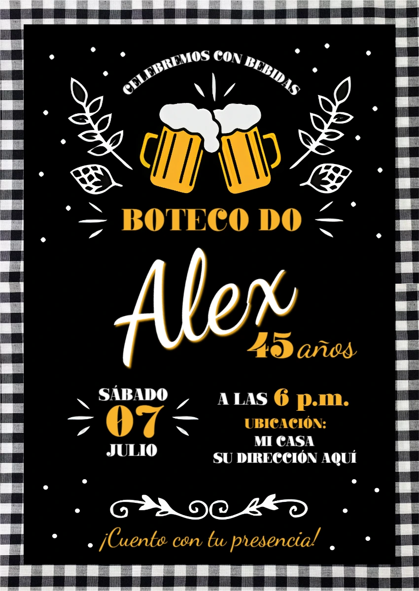 Invitación de Cumpleaños para Hombre Tema Cerveza Editable