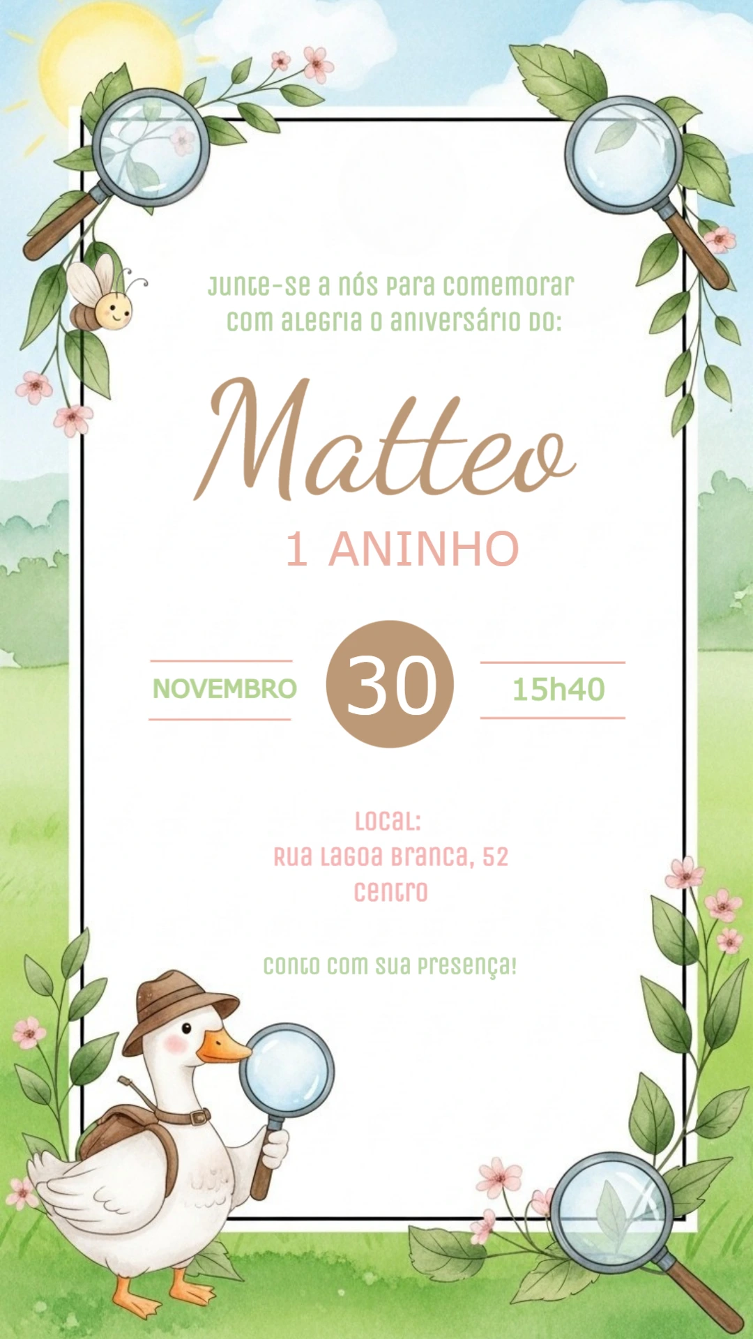 Convite Aniversário Ganso Detetive para Editar Online