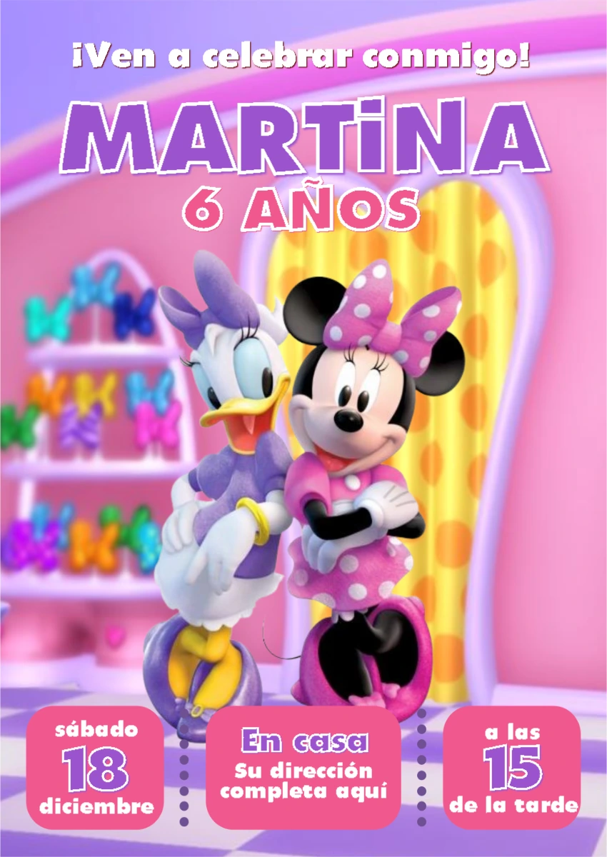 Invitación de Cumpleaños de Minnie y Daisy para Editar Online