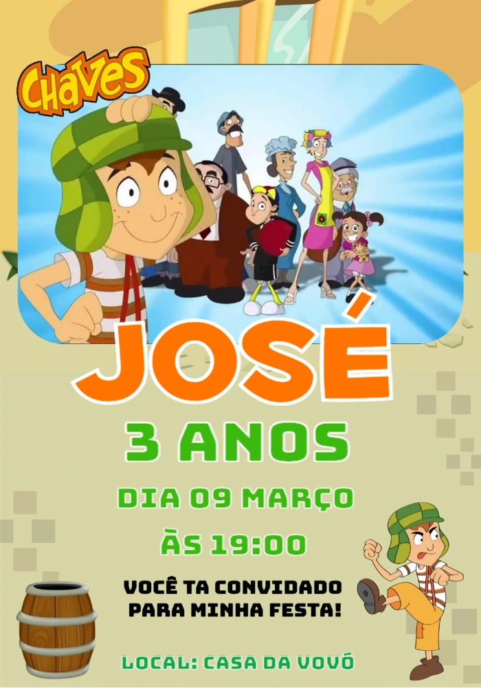 Convite de Aniversário Chaves para Editar Online