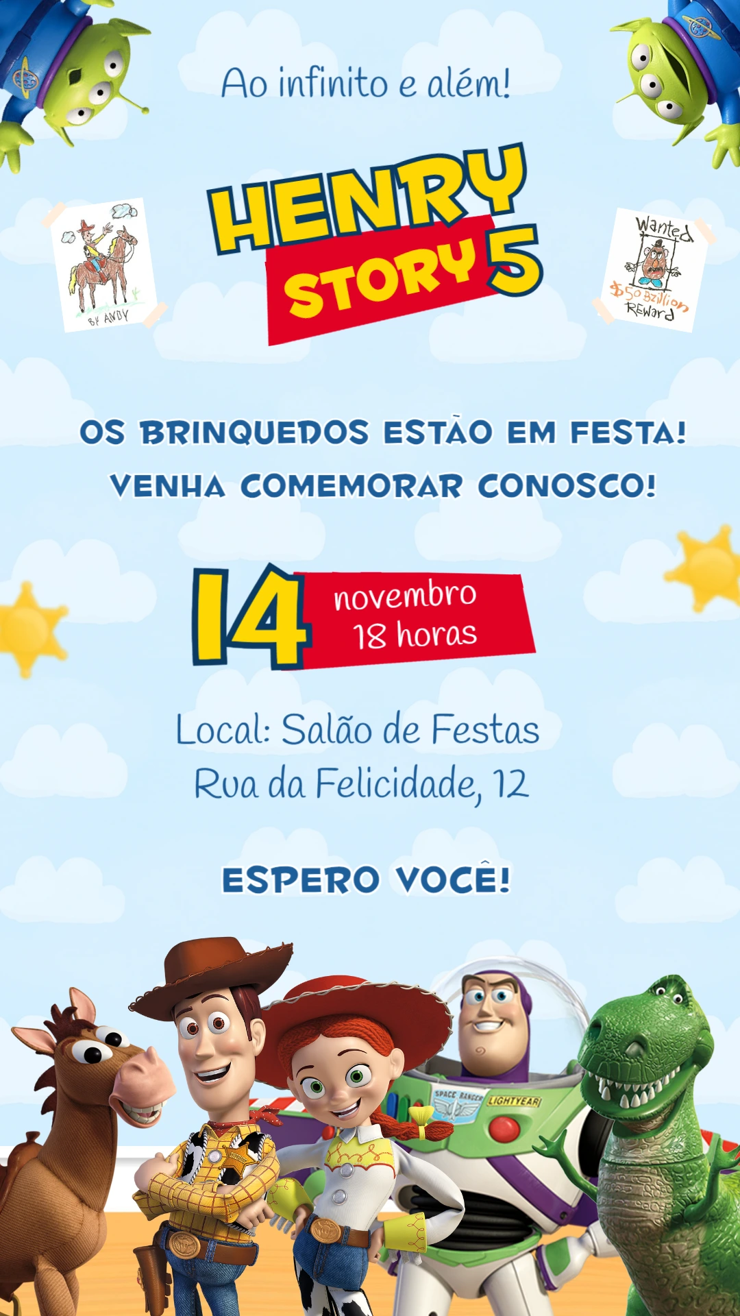 Convite de Aniversário Toy Story com Personagens para Editar
