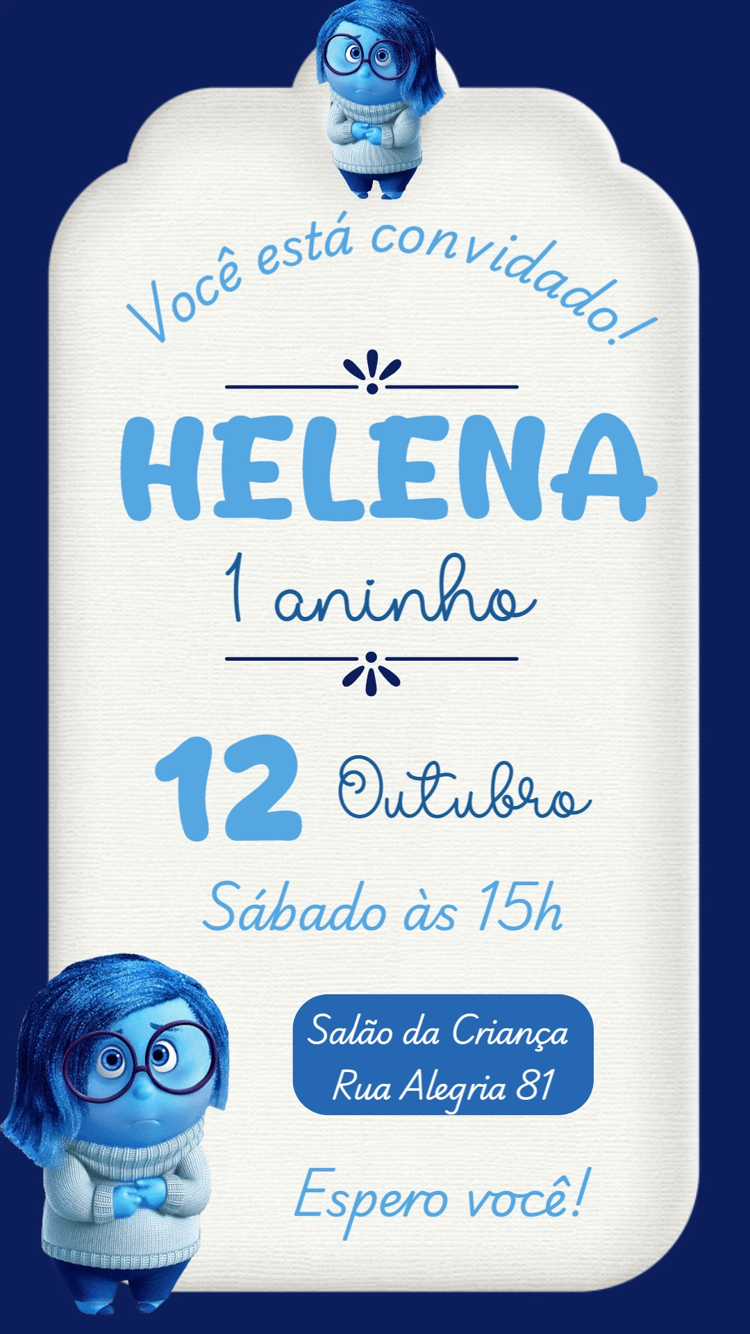 Convite Aniversário Tristeza Divertida Mente para Editar Online
