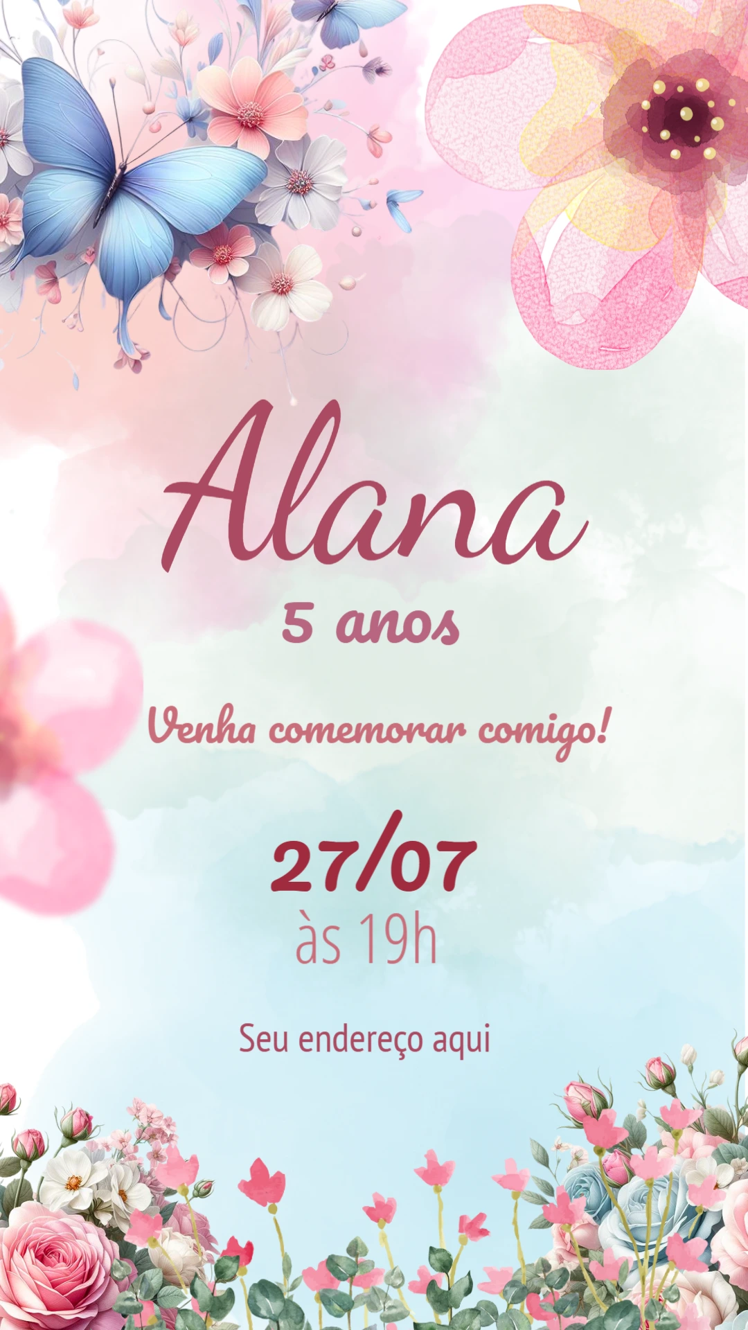 Convite Aniversário Jardim Encantado com Borboletas para Editar