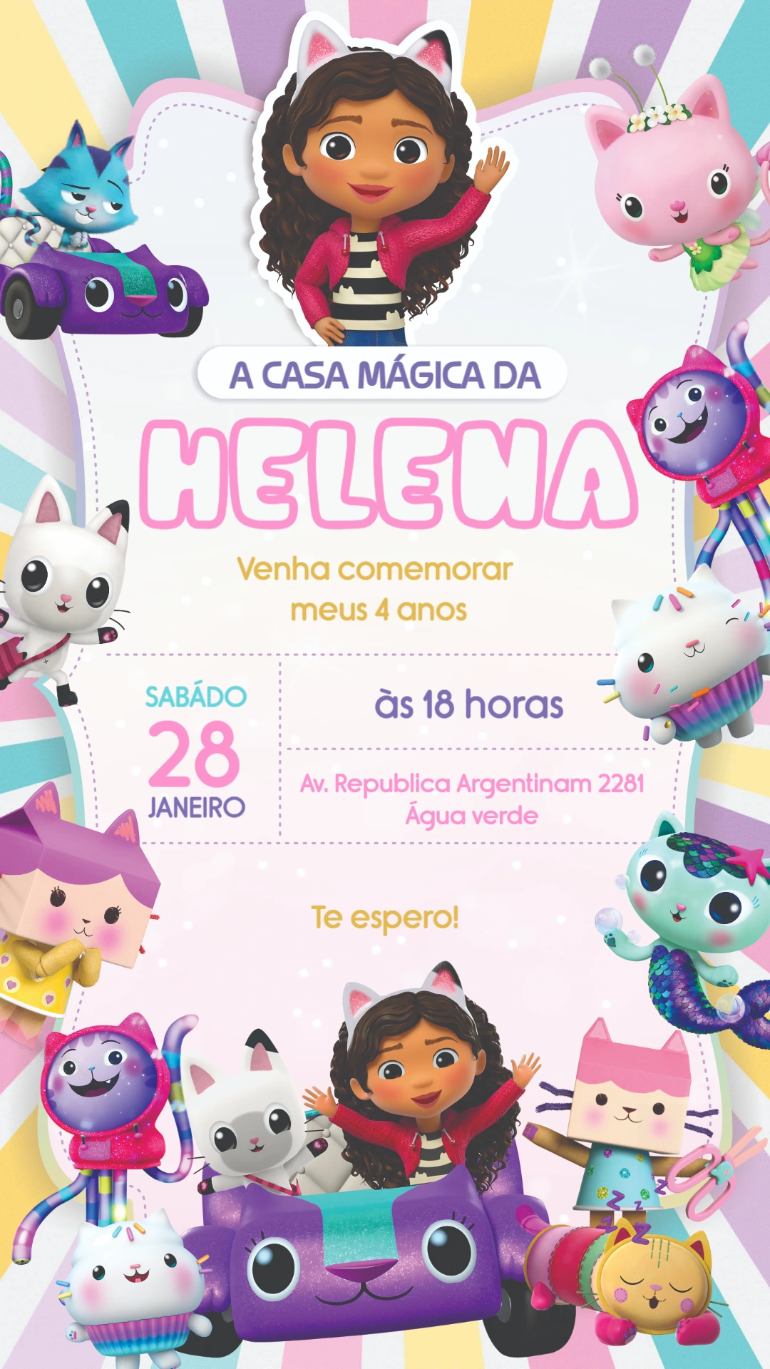 Convite Aniversário Casa Mágica da Gabby para Editar Online