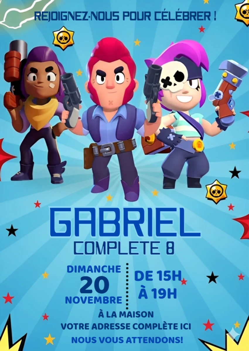 Invitation Anniversaire Brawl Stars Modifiable en Ligne