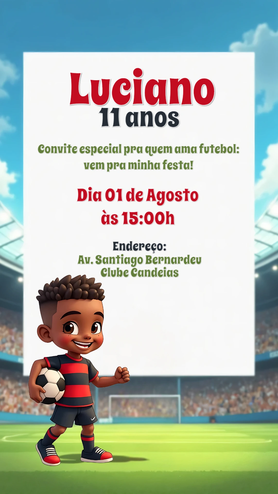 Convite Aniversário Futebol com Menino para Editar Online