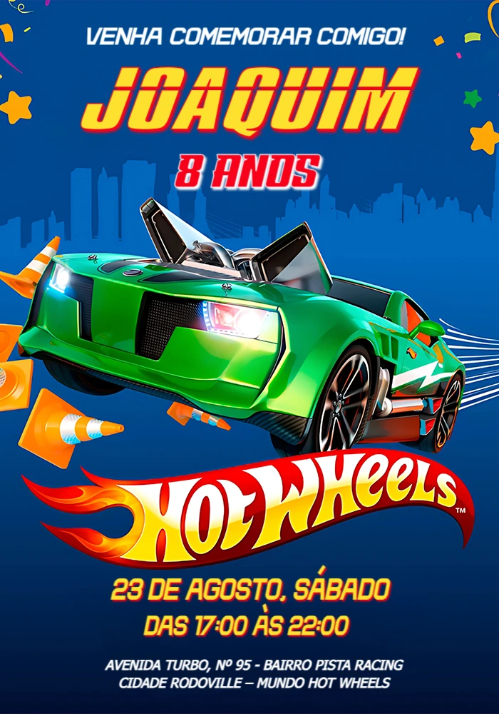 Convite Aniversário Hot Wheels para Editar Online
