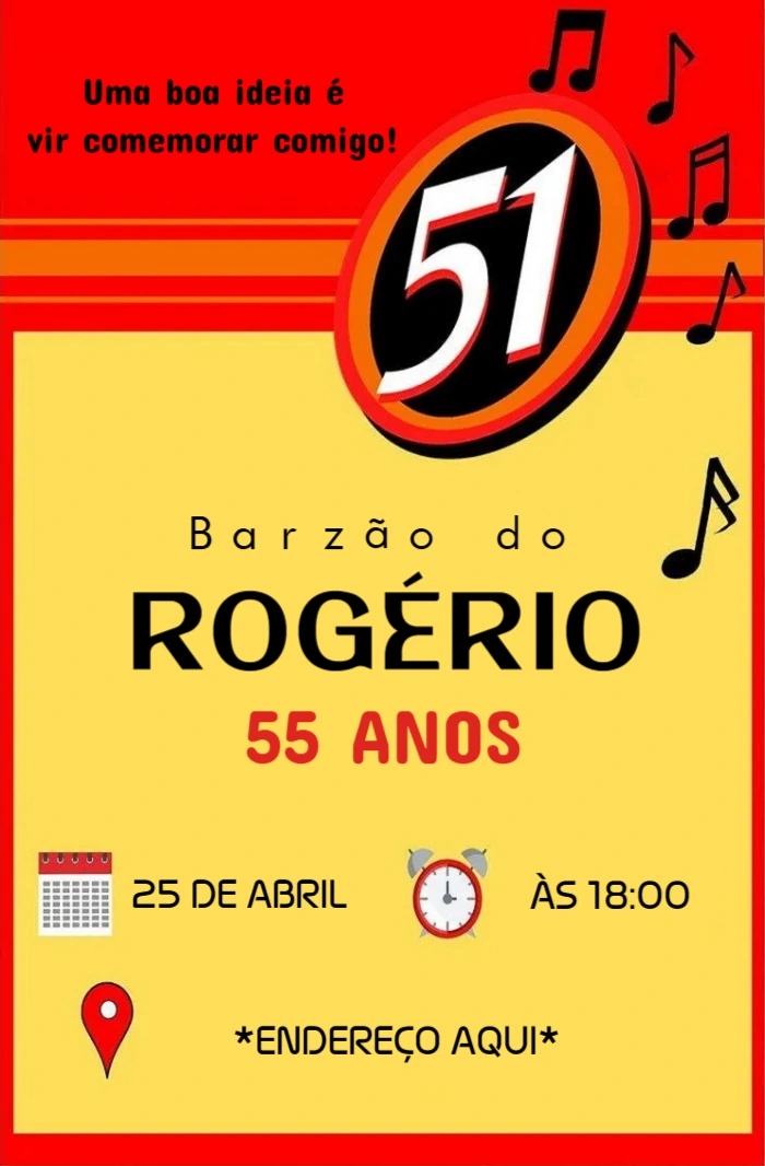 Convite de Aniversário Boteco Cachaça 51 para Editar Online