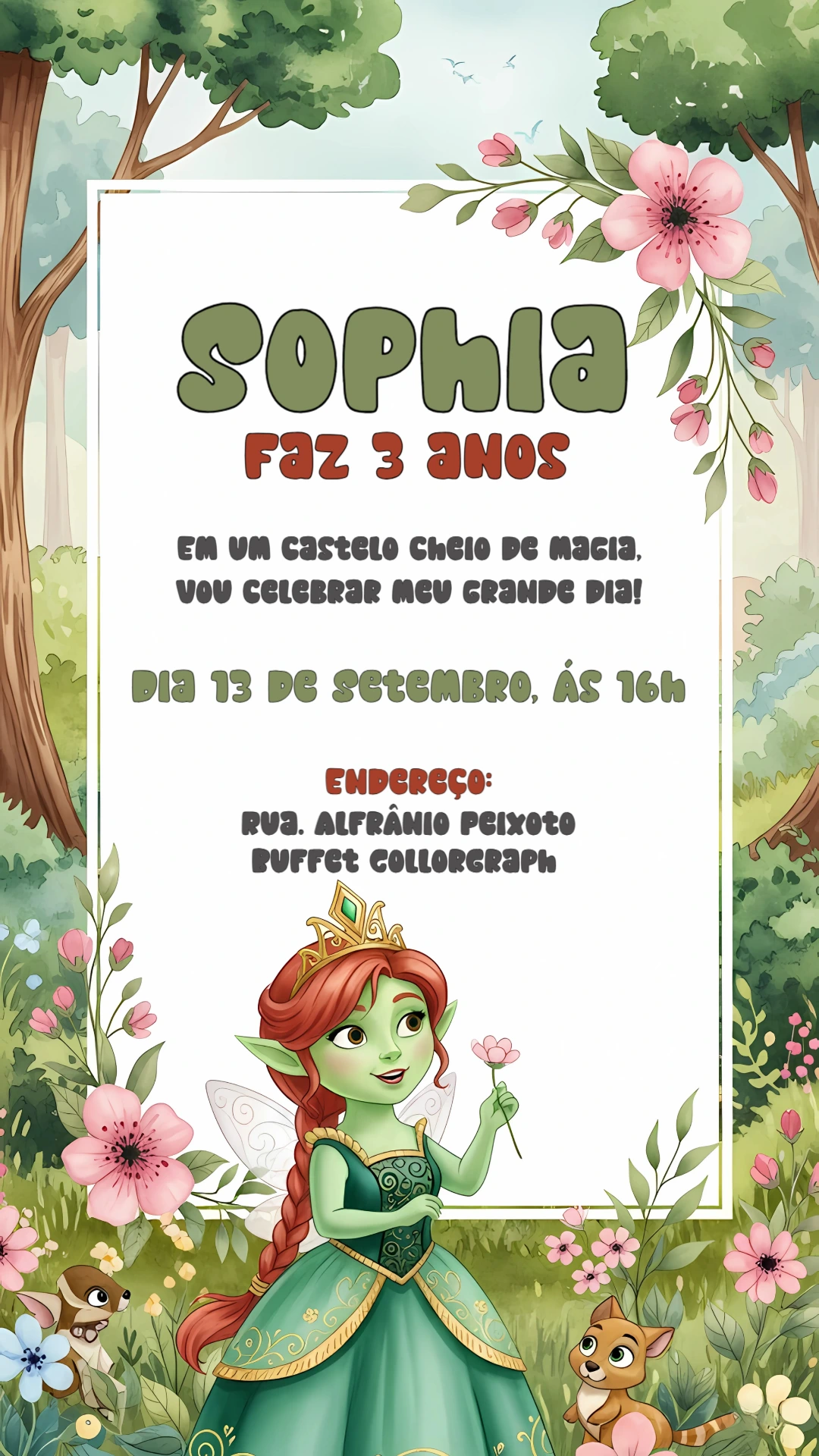 Convite Aniversário Princesa Fiona para Editar Online