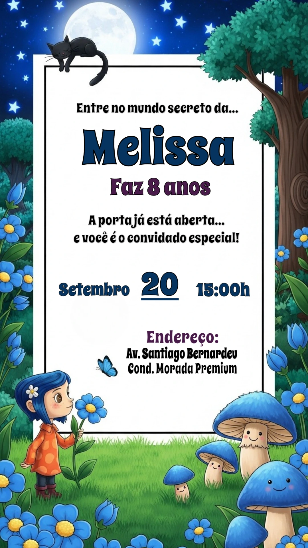 Convite Aniversário Coraline Mundo Secreto para Editar Online