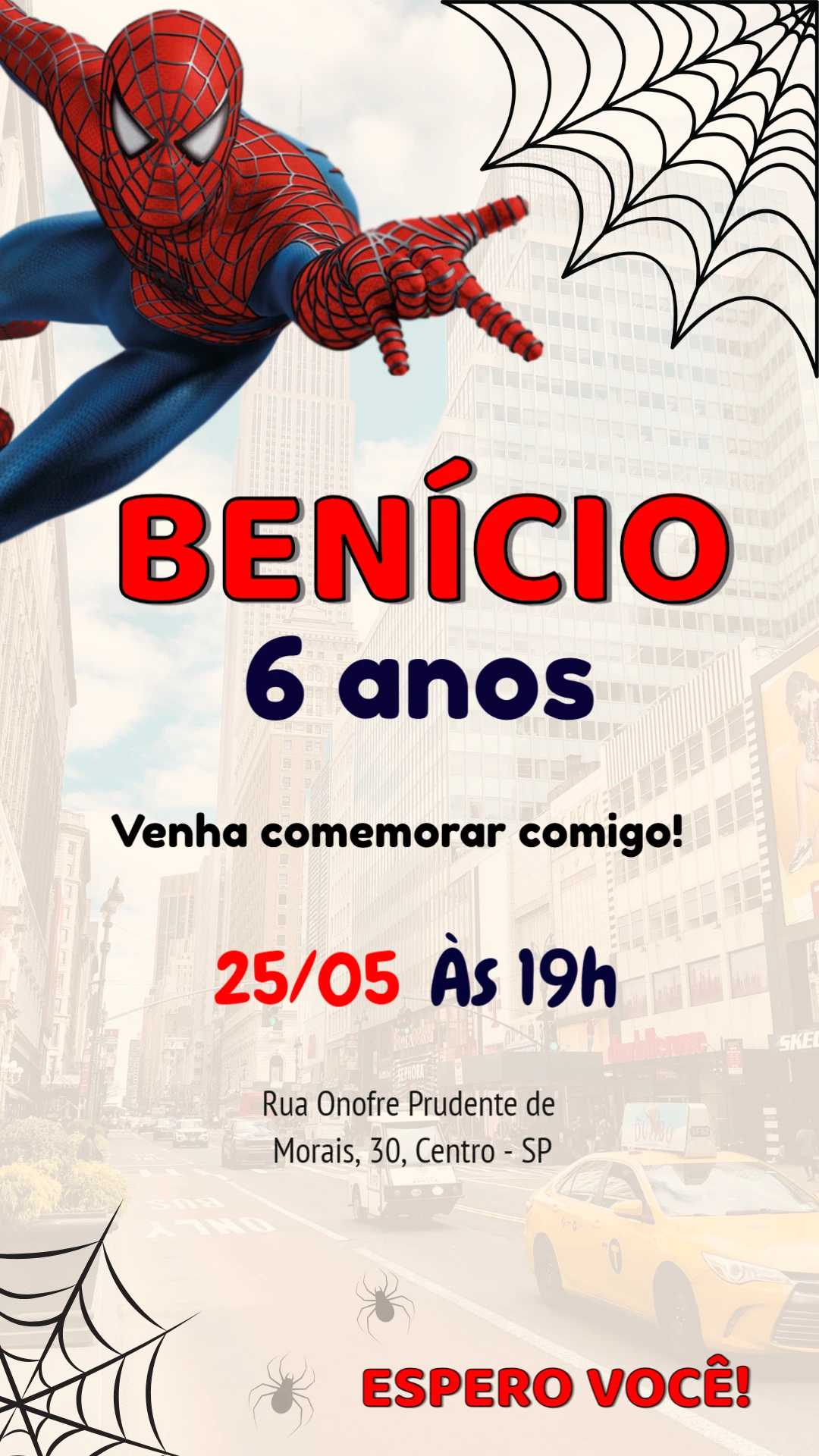 Convite de Aniversário Homem Aranha para Editar Online