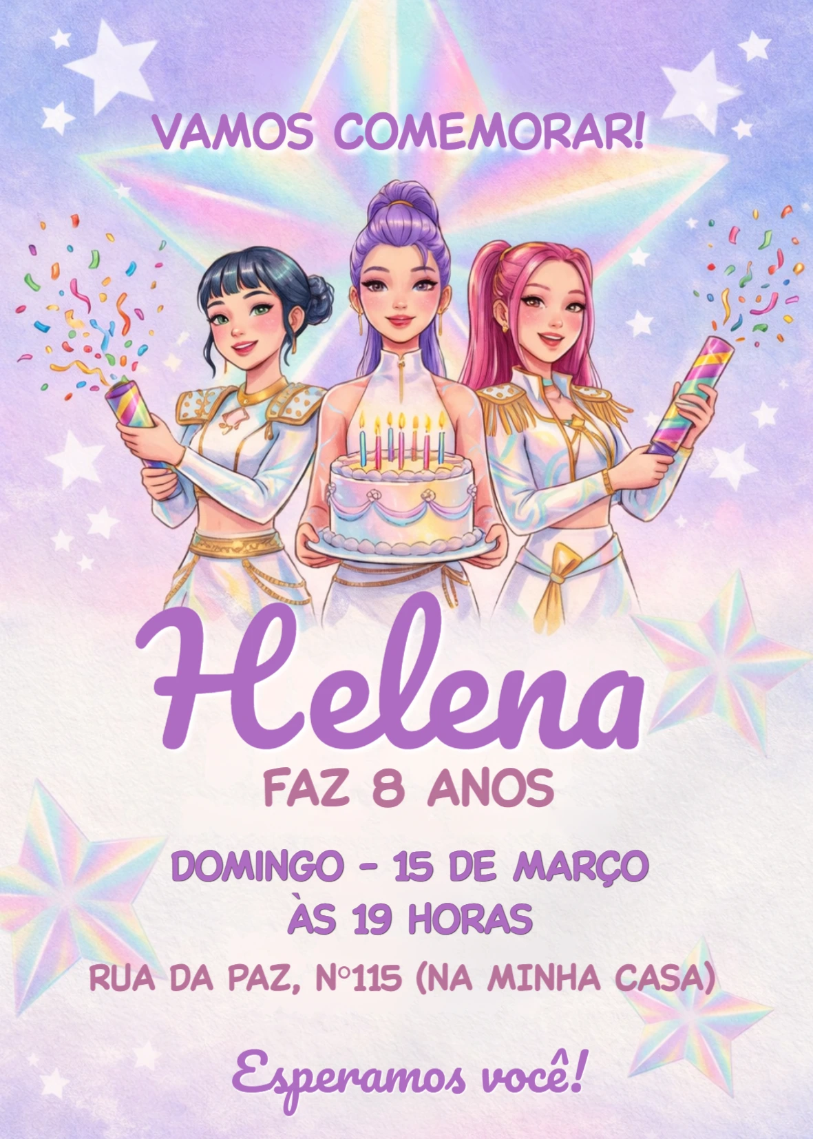 Convite de Aniversário Tema Guerreiras do Kpop Editável