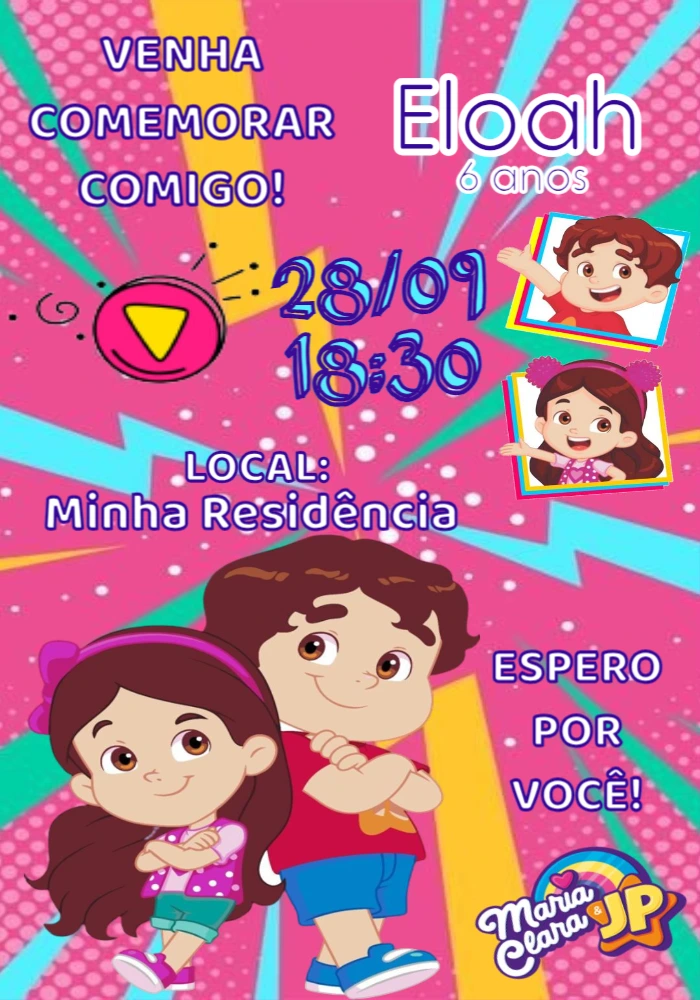 Convite de Aniversário Maria Clara e JP para Editar Online