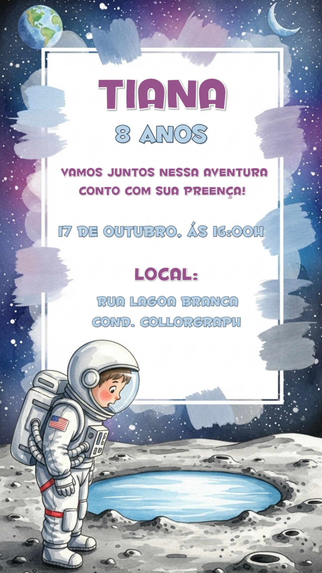 Convite de Aniversário Astronauta para Editar Online