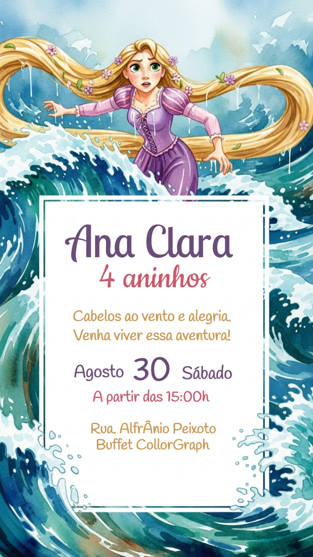 Convite de Aniversário Enrolados Rapunzel para Editar Online