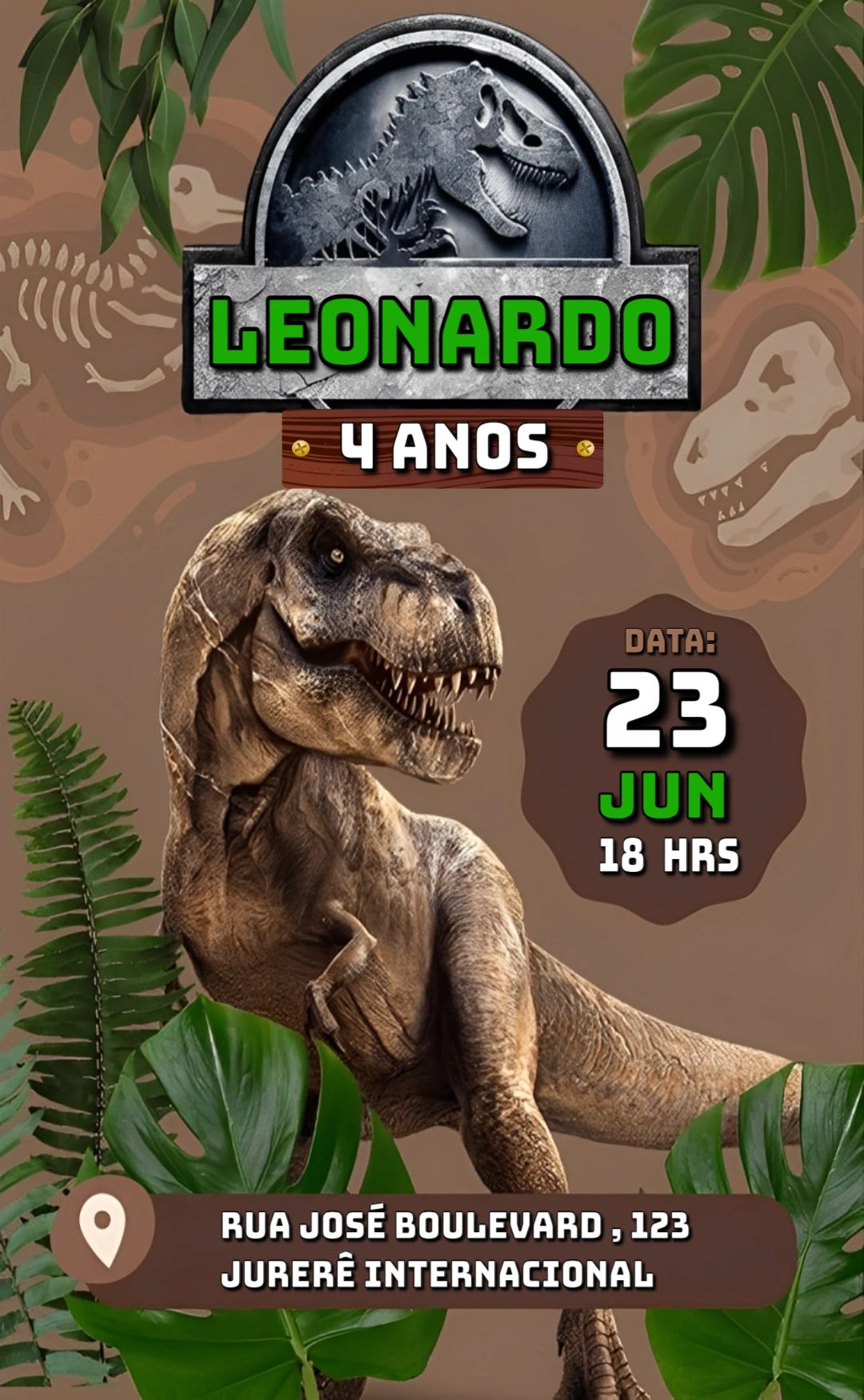 Convite de Aniversário Jurassic Park para Editar Online