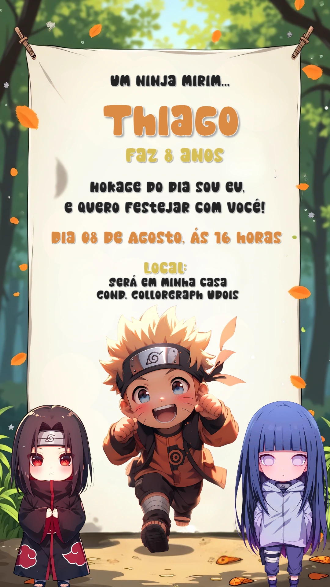 Convite de Aniversário Naruto Chibi para Editar Online