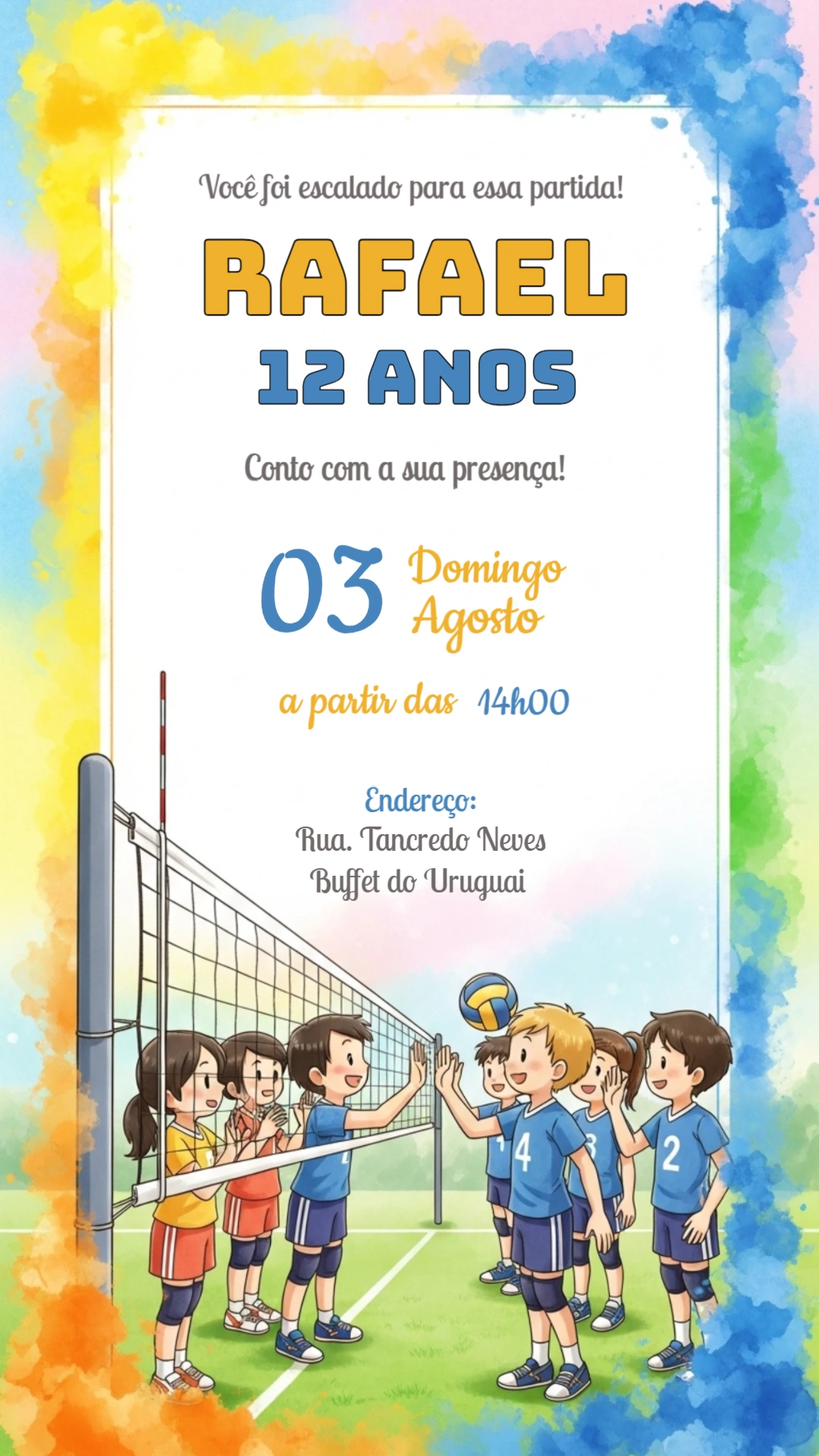 Convite Aniversário Vôlei Infantil para Editar Online