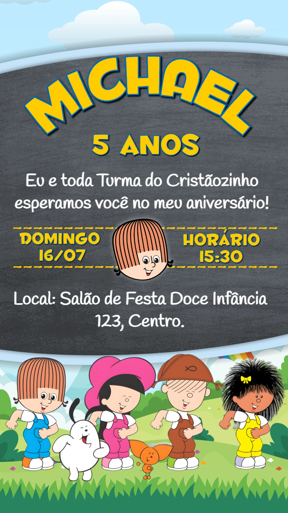 Convite de Aniversário Turma do Cristãozinho para Editar