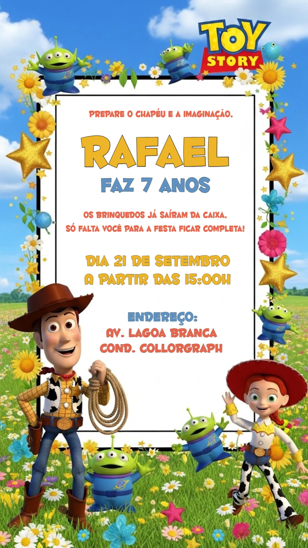 Convite de Aniversário Toy Story com Personagens para Editar