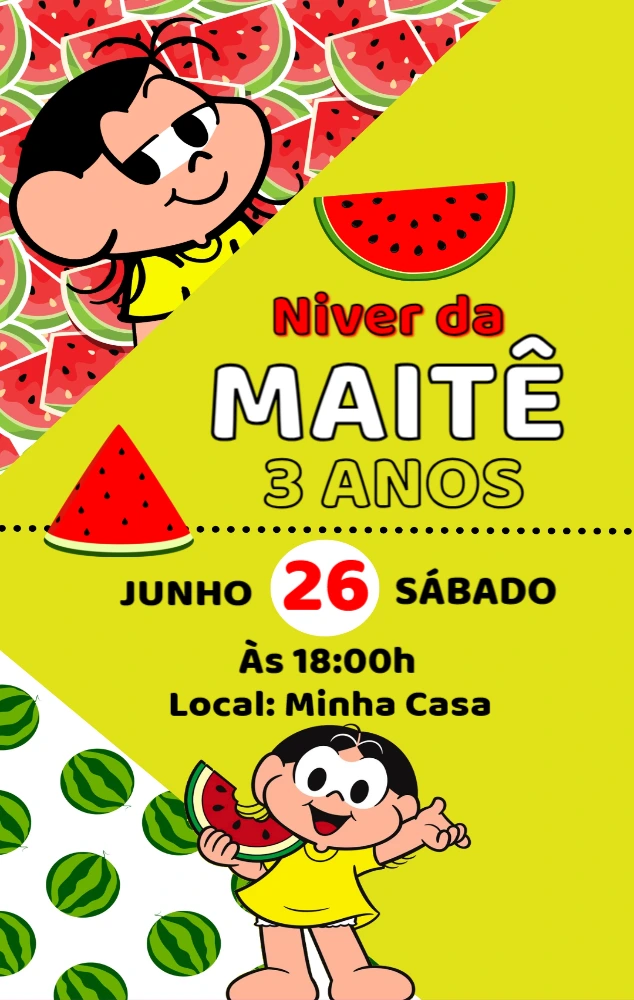 Convite de Aniversário Magali Melancia para Editar Online