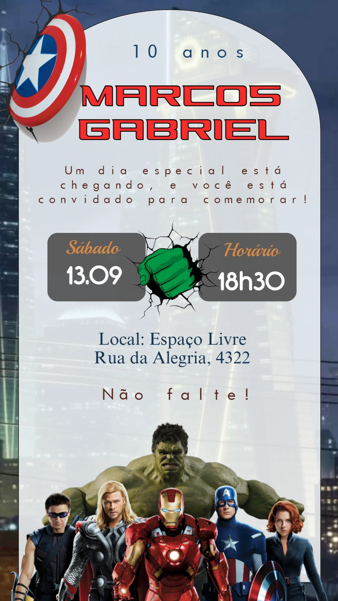 Convite de Aniversário Vingadores Heróis para Editar Online