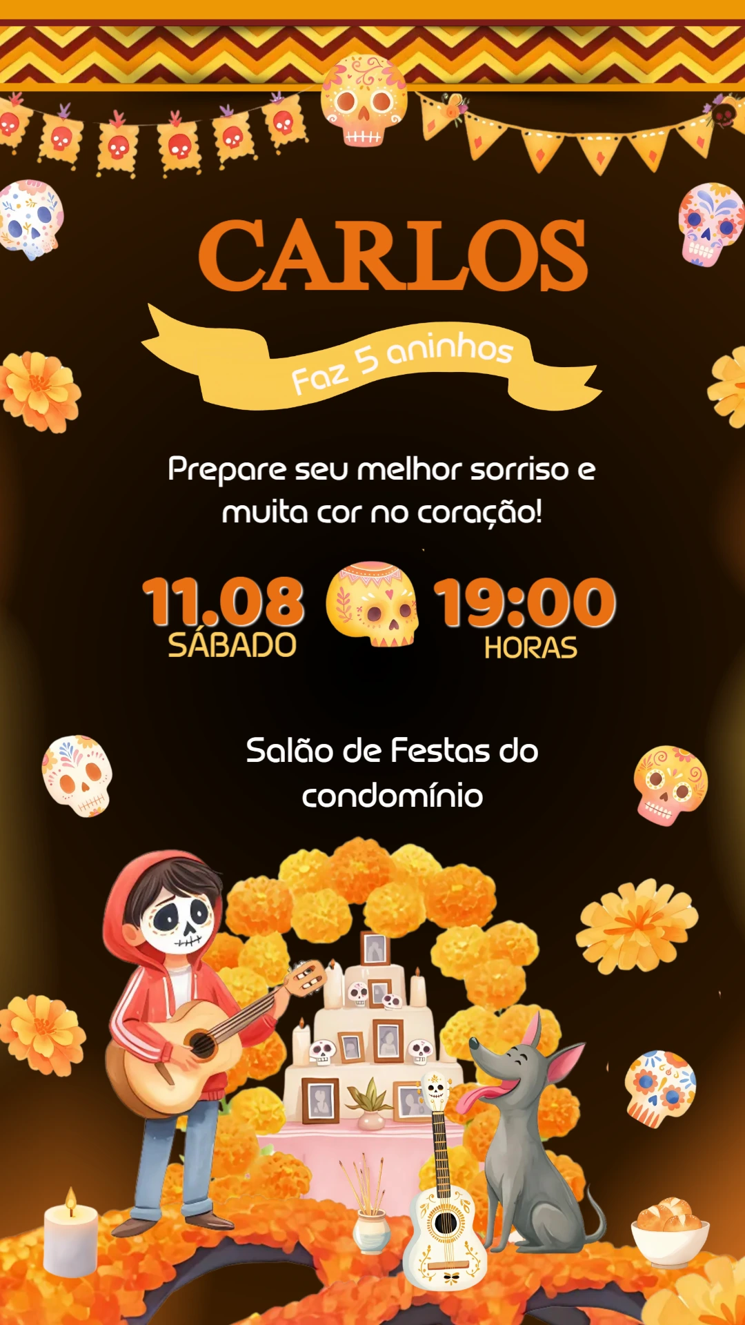 Convite Aniversário Coco Viva A Vida é uma Festa para Editar