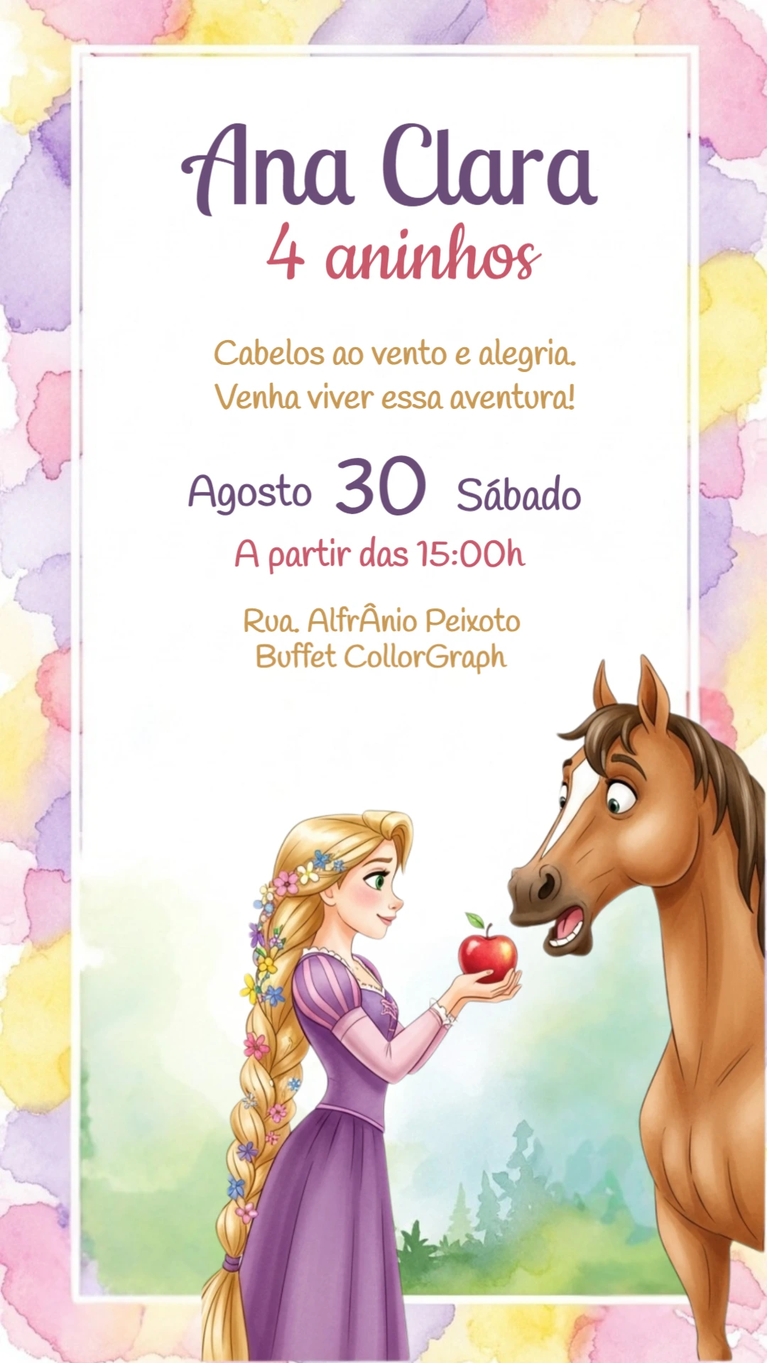 Convite de Aniversário Rapunzel Enrolados para Editar Online