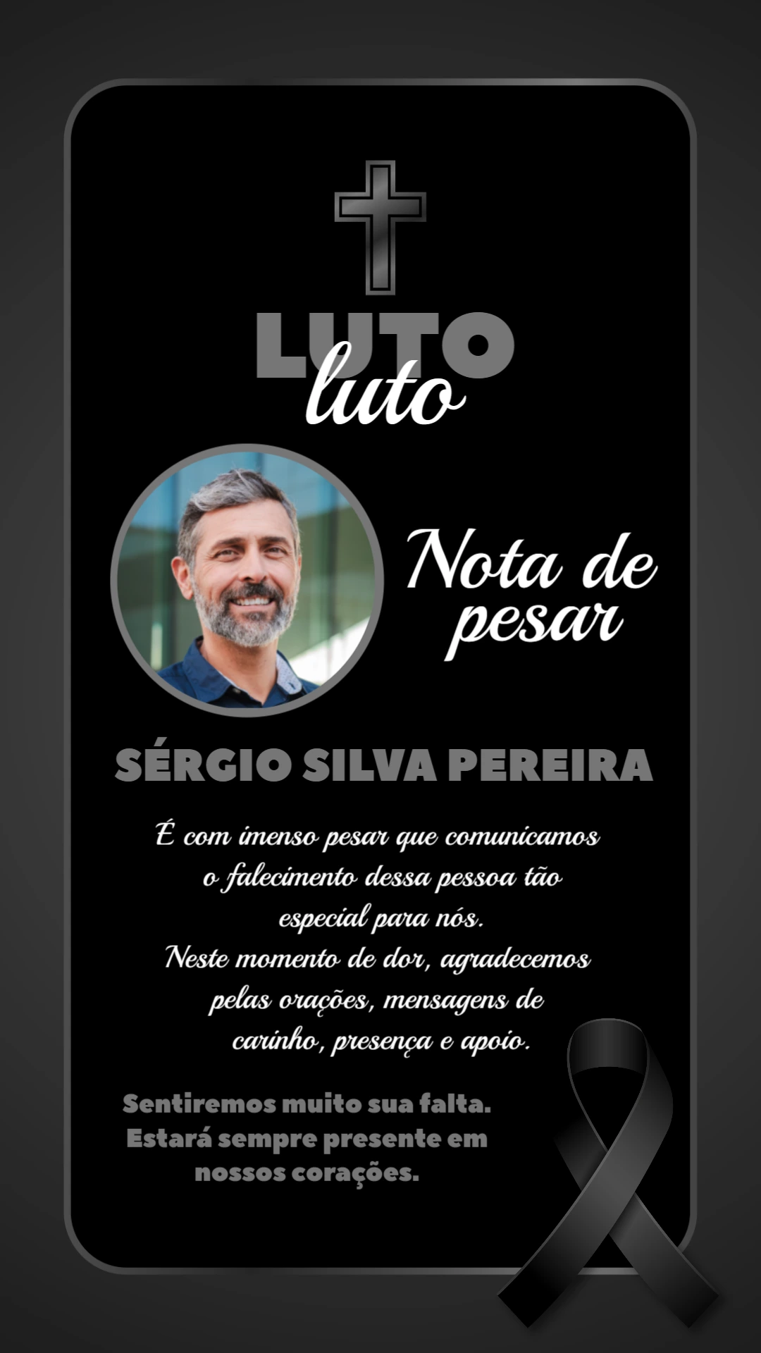 Modelo de Nota de Pesar Luto com Foto para Editar Online