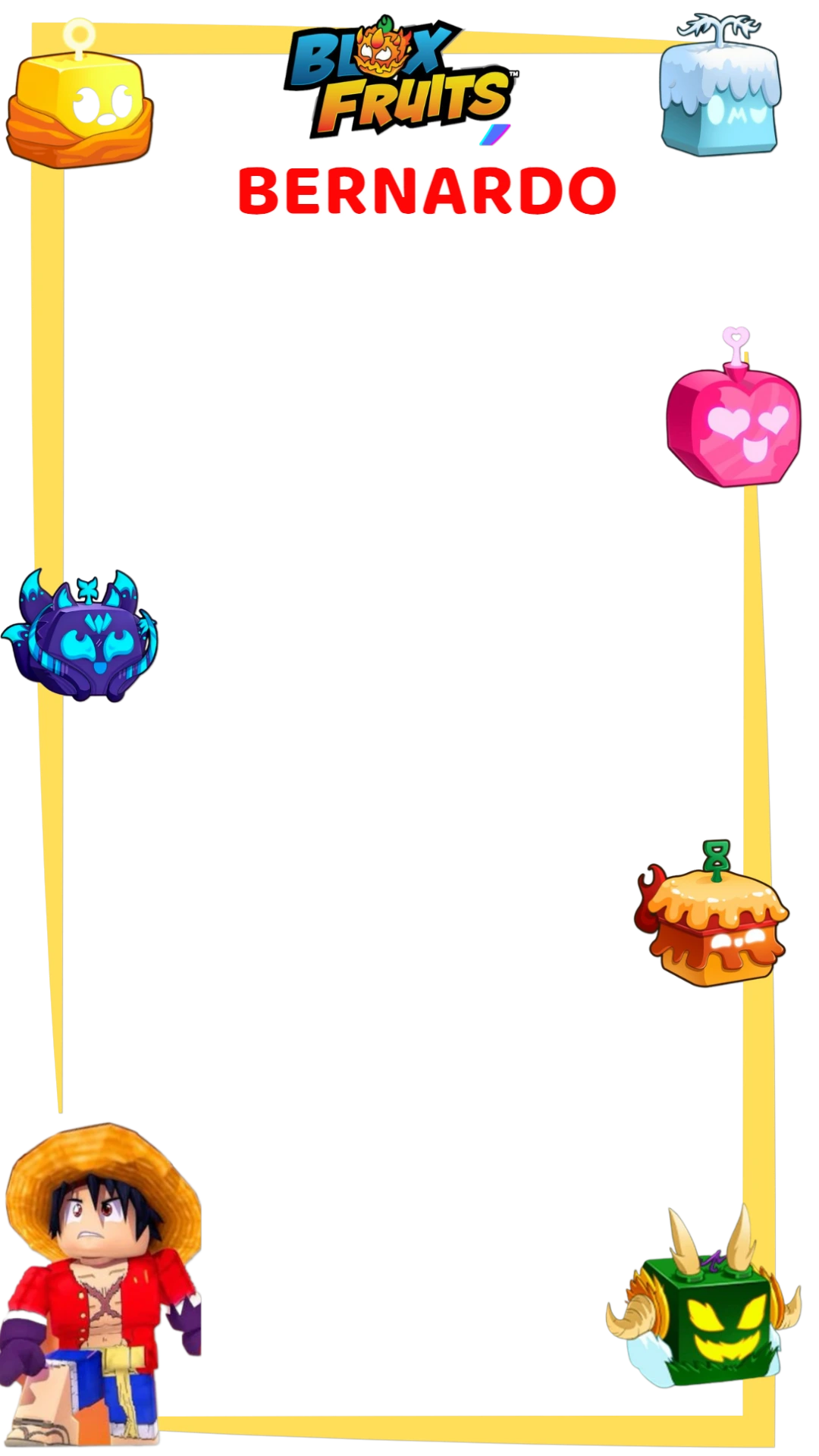 Moldura Aniversário Blox Fruits com Personagens para Editar