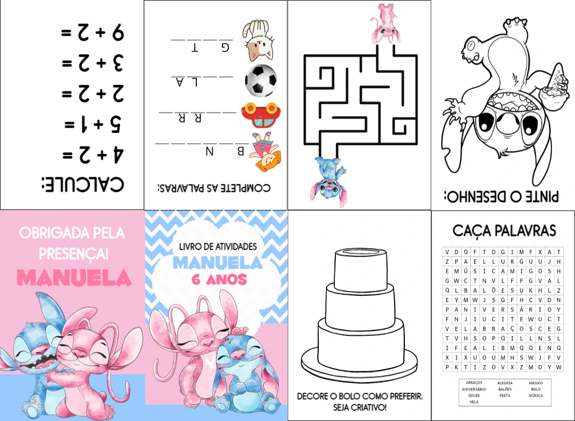 Lembrancinha Livro de Atividades Stitch e Angel para Editar