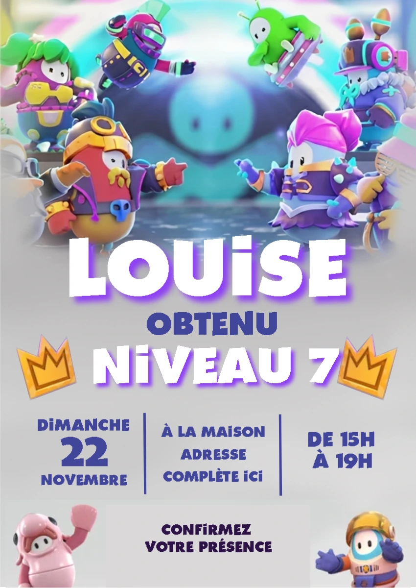 Invitation Anniversaire Fall Guys Personnages à Modifier