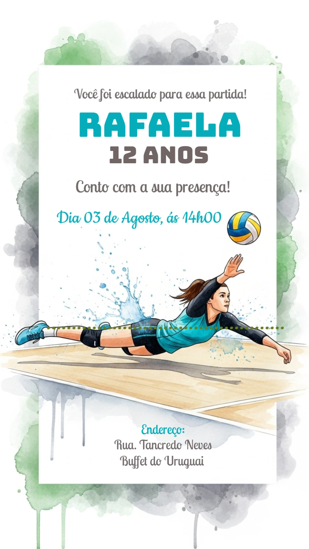 Convite Aniversário Vôlei Feminino para Editar Online