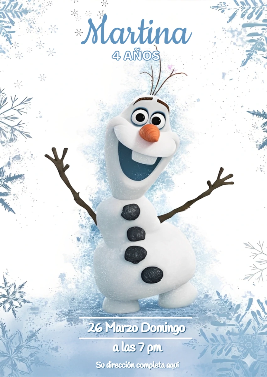 Invitación de Cumpleaños de Olaf para Editar Online