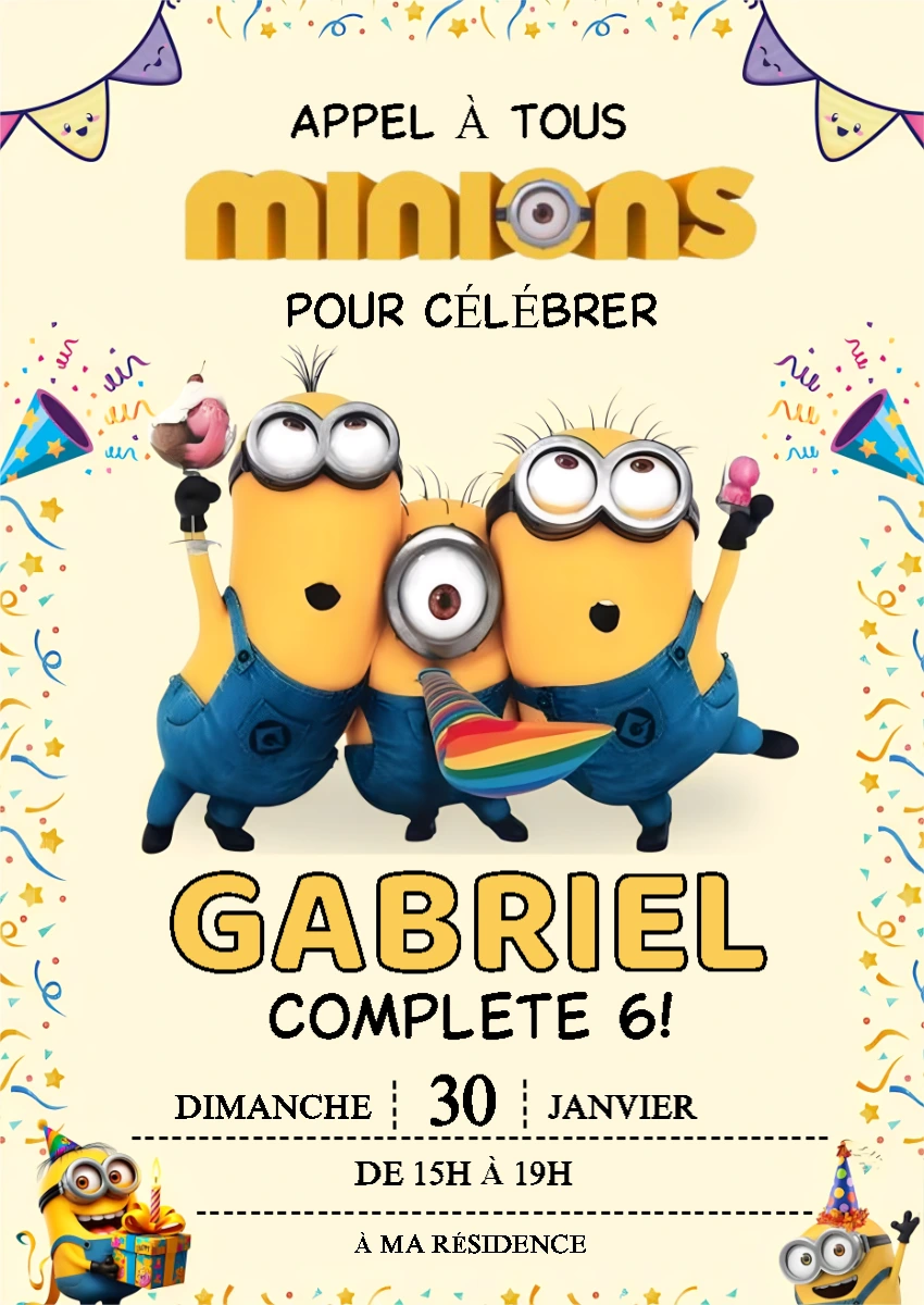 Invitation Anniversaire Minions à Modifier en Ligne