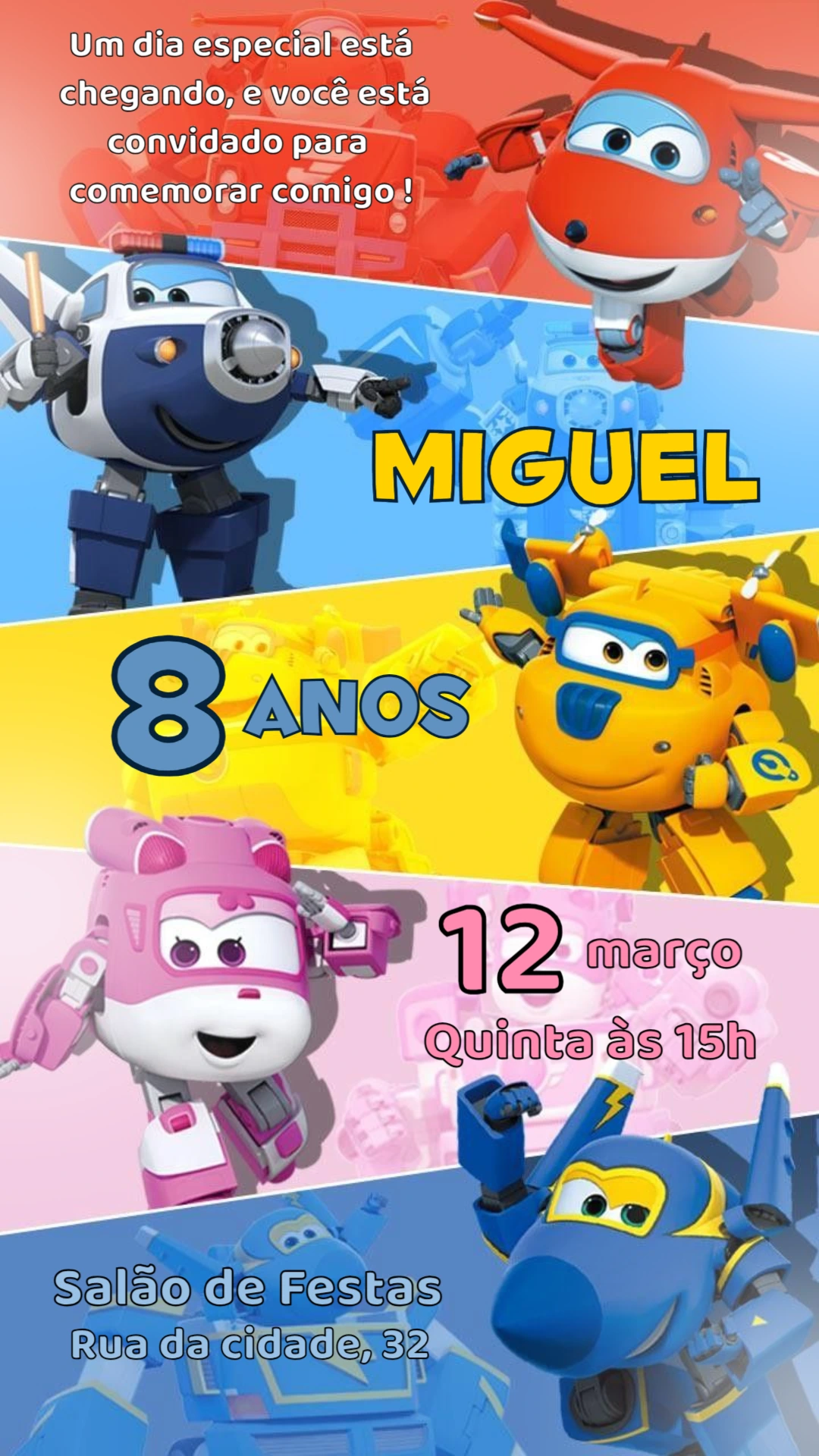 Convite de Aniversário Super Wings para Editar Online