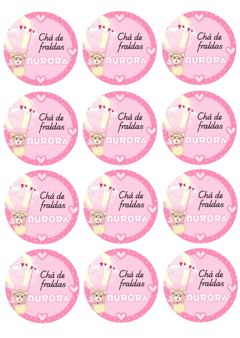 Adesivo Chá de Fraldas Ursinha Baloeira para Editar Online