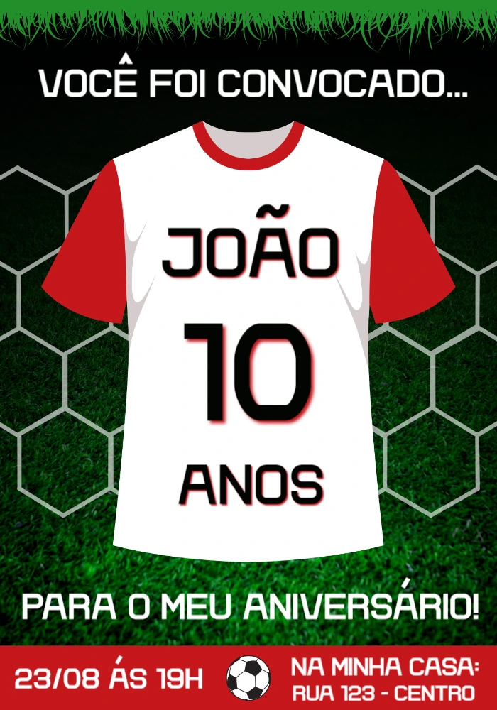 Convite Aniversário Futebol Camisa de Time para Editar Online