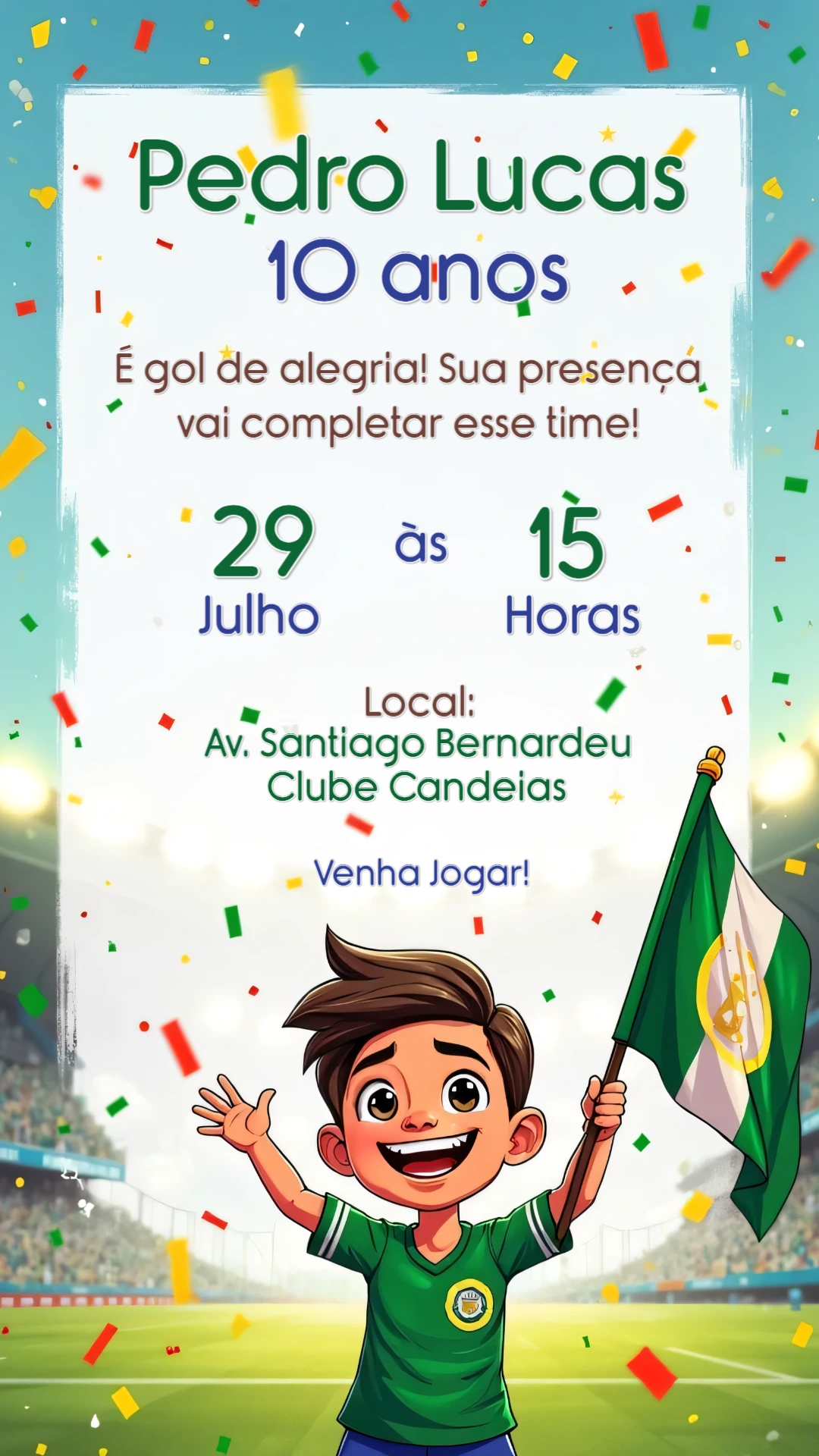 Convite de Aniversário Futebol com Menino para Editar Online