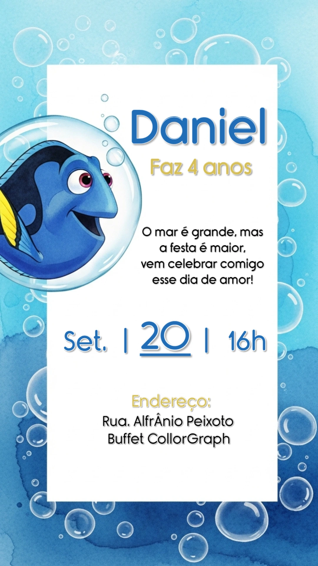 Convite Aniversário Procurando Dory para Editar Online