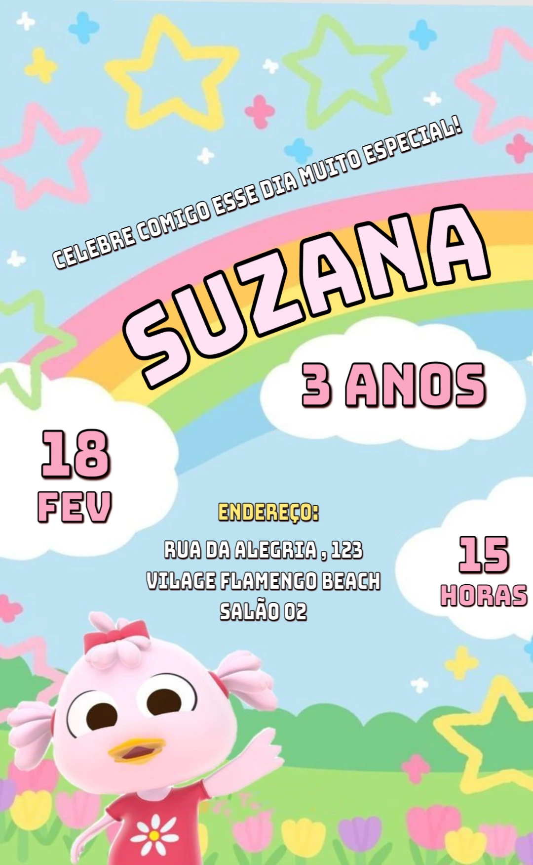Convite de Aniversário Patita Lulu para Editar Online