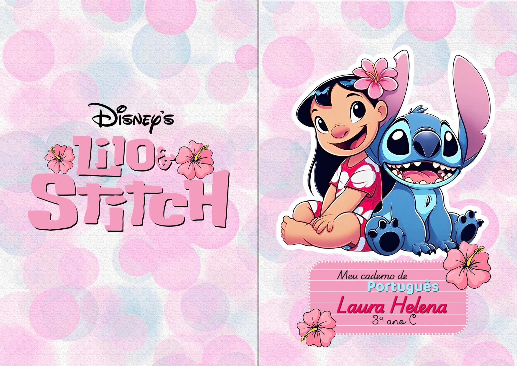 Capa de Caderno Lilo e Stitch Editável com Personagens para Imprimir
